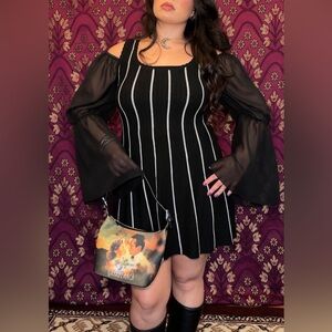 M. Rena Gothic Black & White Striped Knit Dress Woman’s M/L